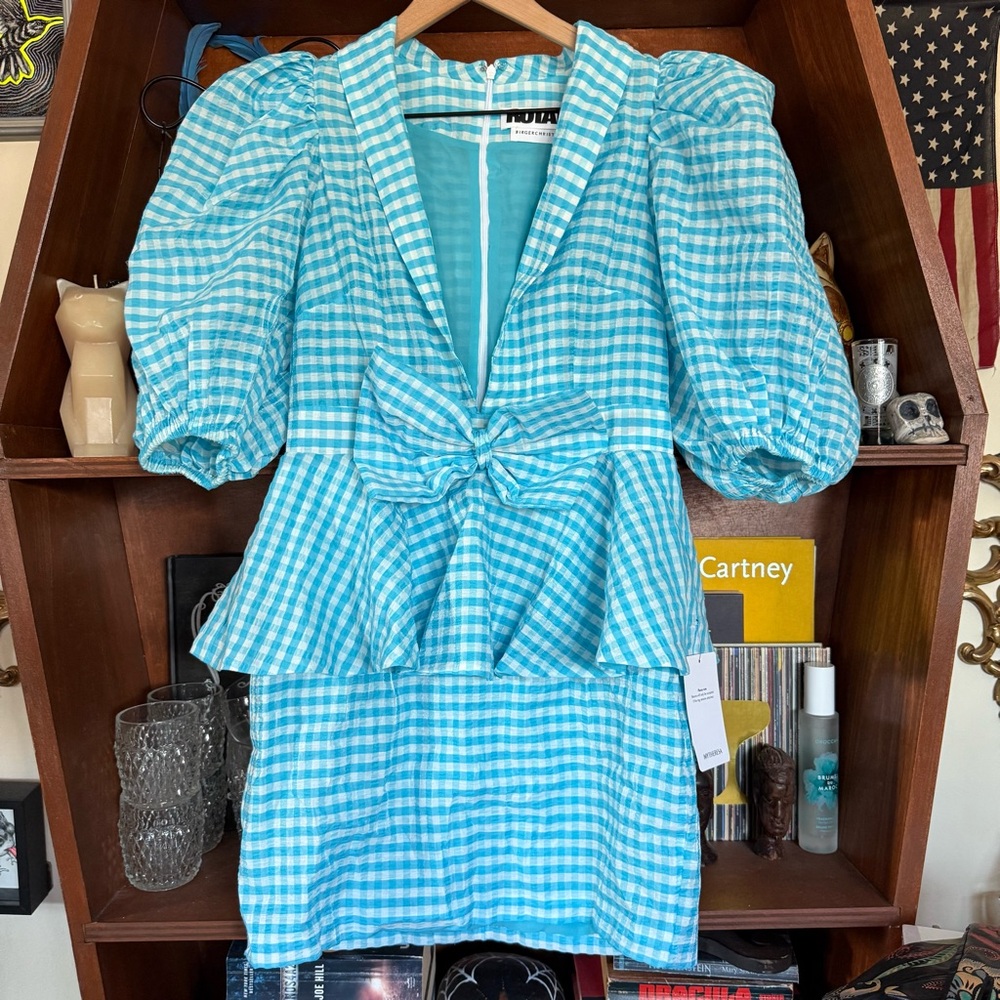 Rotate - Birger Christensen Johanna Gingham Minidress In Blue - size 36 0 - Picture 3 of 10